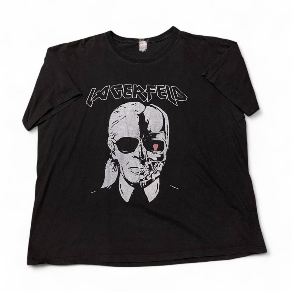 Vintage Karl Lagerfeld robocop graphic tee metal font faded RARE 2XL/24